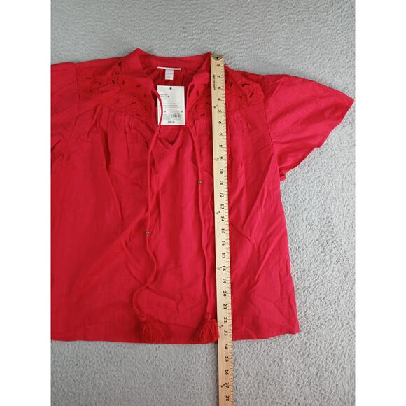 Knox Rose Shirt Womens Medium Red Tassels Flowy Tunic Short Sleeve Target NWT - Picture 4 of 9
